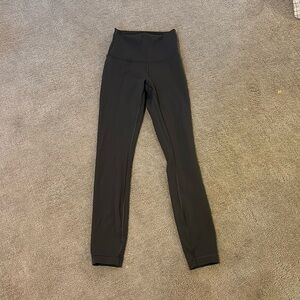 Size 2, high rise, lululemon wunder train, 25” dark olive leggings.